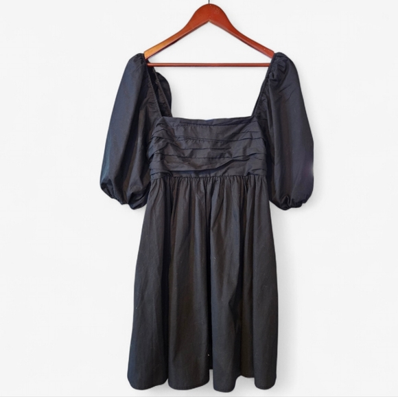 Abercrombie & Fitch Emerson Puff Sleeve Square Neck Flared Mini Dress in Black M - Picture 2 of 11